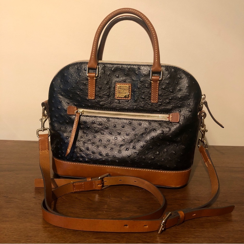 Dooney & Bourke Black Ostrich Domed Zip Satchel